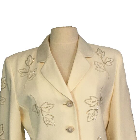 Albert Nipon Evening White Ivory Beaded Skirt Suit, Blazer, Leaves, 38‎ Chest, M - Picture 2 of 15